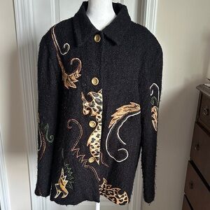 Vintage Alex Kim Black Embroidered and Beaded Jacket. Size XL